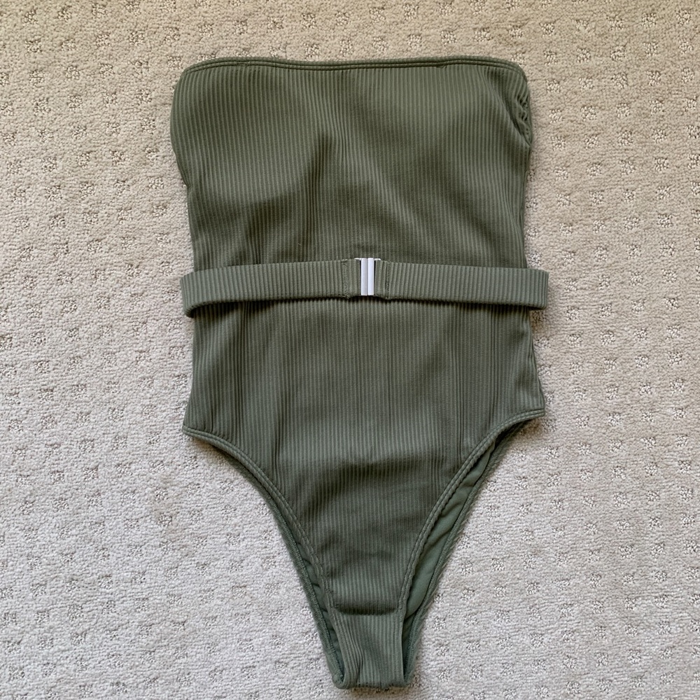 Abercrombie & Fitch Olive Green Ribbed One Piece Swimsuit